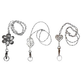 Hidden Hollow Beads Trendy Made in USA, Women's Fashion Lanyard ID Badge Holder, 34" Long, Holds Keys and Badge (Popular Pack of 3 - Silver)