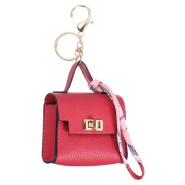 PATIKIL Mini Backpack Keychain, Cute Coin Purse Keychain PU Leather Backpack Purse Key Chain Little Earbud Bag Keychains for Women Mini Card Data Cable Organizer, Rose Red