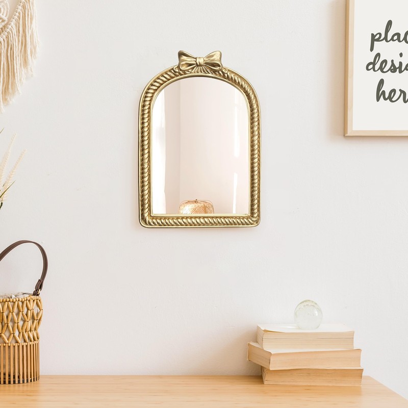 Gold Bow Resin Frame Mirror, Dual-Use Tabletop & Wall Mounted