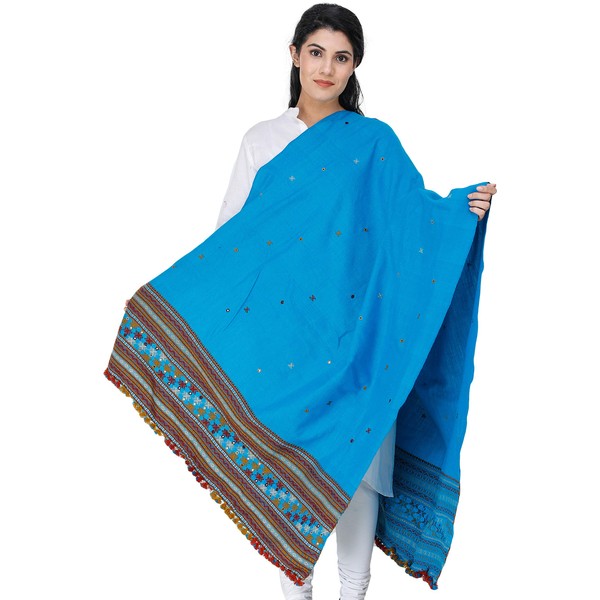 Exotic India Shawl from Kutch with Embroidered Border and Mirrors