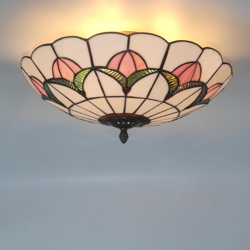 Xinyeal Tiffany Style Ceiling Light 16 Inch Stained Glass Flush