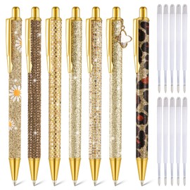 Sherr 7 Pcs Fancy Pens for Women Cute Pens Sparkly Glitter Pens with 10 Pcs Black Ink Refills Pretty Pen Gifts Journaling Pens for Girls Office School Christmas Graduation(Gold, Delicate)