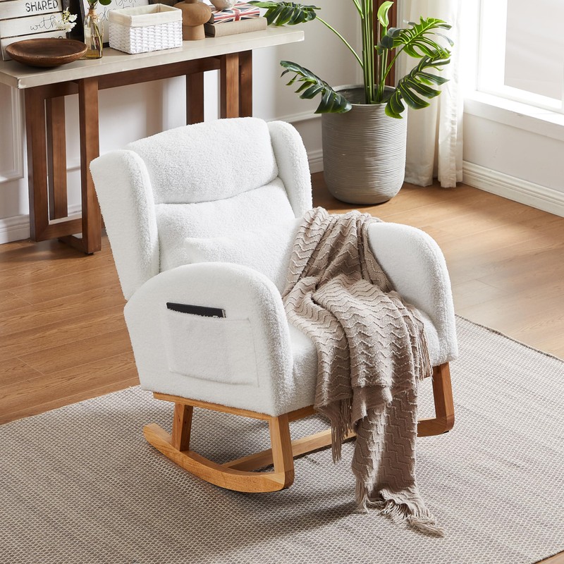 espidoo 27.2" Modern Rocking Chair: High Backrest Lounge Armchair with