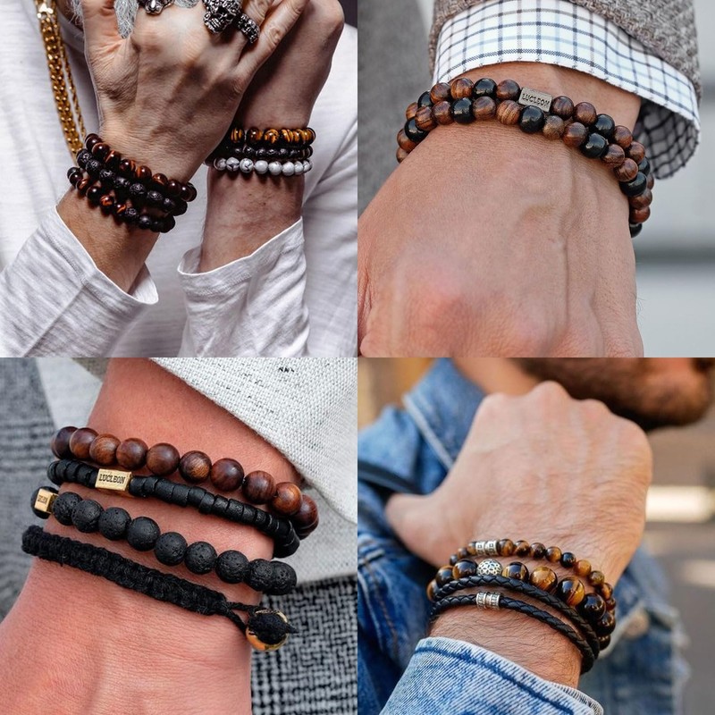 RANKEEF Men's Pearl Bracelet, Stretch Bracelets, 8 mm Bead Bracelets