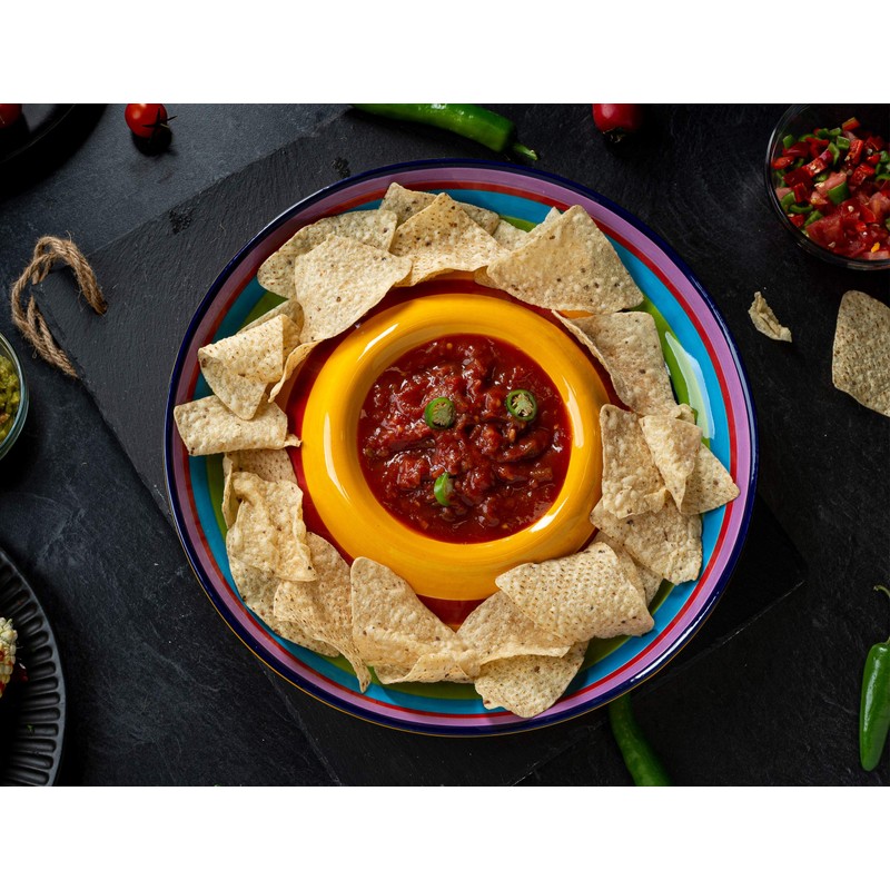 KooK Ceramic Chip & Dip Platter, Large Divided Serving Dish