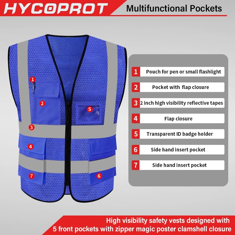 HYCOPROT Chaleco reflectante de seguridad de malla de alta visibilidad