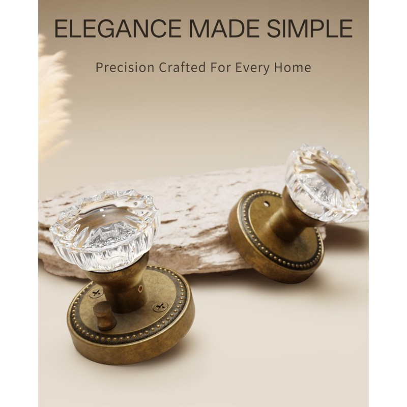 Asidrama 1 Pack Privacy Antique Brass Crystal Door Knob with