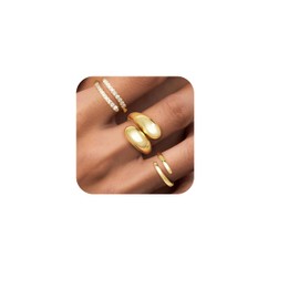 Poxtex Gold Statement Rings for Women, Stackable Eternity Band Set, Chunky Cubic Zirconia Open Twist Size 7 Rings Jewelry Gifts