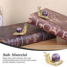 SHENGTIAN 2-Piece Set, 2-Inch Handcrafted Gold Snail Statues with 0.78-Inch Natural Amethyst Crystal Balls, Symbolizing Safety and Journey, Ideal for Desk and Home Decor (Amethyst)
