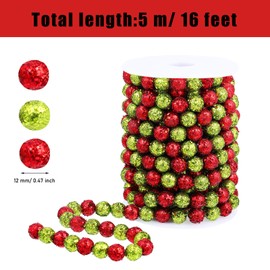 16 Feet Christmas Bead Garland Christmas Tree Glitter Beads Red and Green Garland Plastic Decorative Beads Roll for Christmas Tree Wedding Festival DIY Decoration Supplies