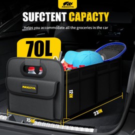 MIKKUPPA Car Trunk Organizer - 70L Collapsible Trunk Organizer for Groceries, Trunk Storage Organizers for SUV Auto Truck Van with Non Slip Bottom (Black)