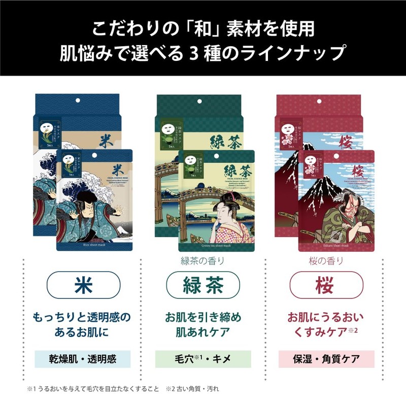 EDSM-03 Edo Ukiyo-e Sheet Mask, Cherry Blossoms (5 Pieces), Skin
