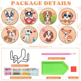 Tontut 8 Pcs Diamond Painting Wooden Coasters with Stand, DIY Diamond Art Animal Cute Puppy Diamond Painting Set Coasters, Art Craft Supplies for Beginners, Home Decor Gifts