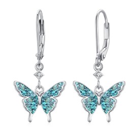 Butterfly Earrings Girls 925 Sterling Silver Opal Earrings Butterfly Opal Jewellery Gift for Women Daughter Wife, Sterling Silver, Opal