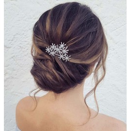 Ximdble Rhinestone Hair Comb Barrette Crystal Wedding Hair Comb Barrette Silver Cz Snowflake Bridal Headpieces Decorative Head Clip Headwear Crystal Bridal Hair Accessories for Women