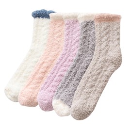 Lseaning Womens Fuzzy Socks 5 Pair Pack Slipper Fluffy Cozy Warm Winter Socks Comfy Cabin Plush Sleep Home Soft Socks