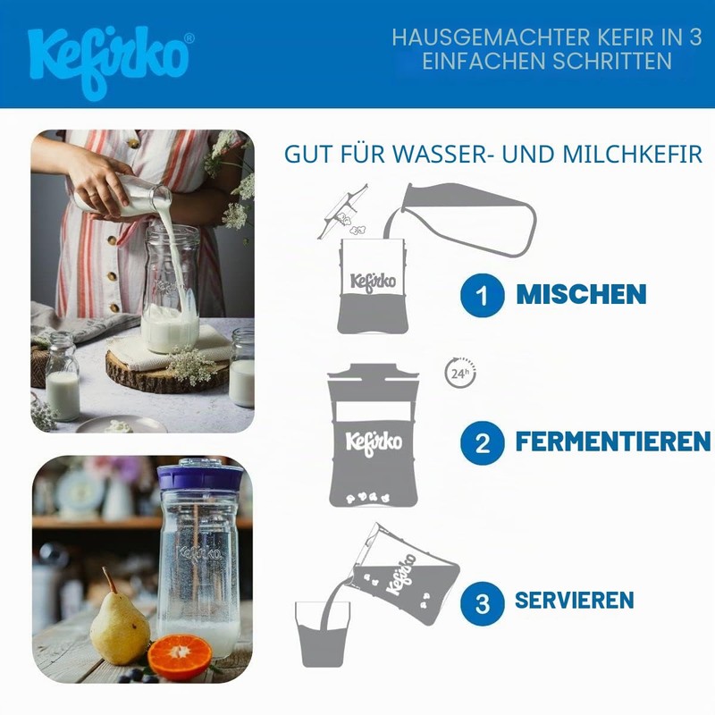 Kefirko | Kefir Fermenter Starter Kit, Easily Make Milk and