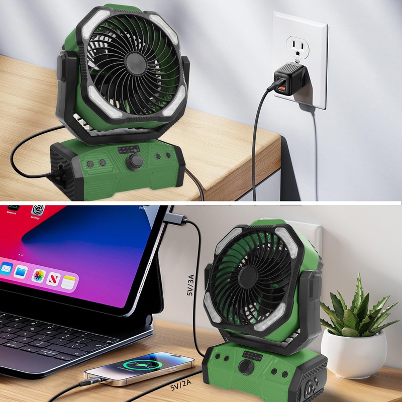 ELZO 30000mAh Camping Fan with LED Light, Max 70H Working,