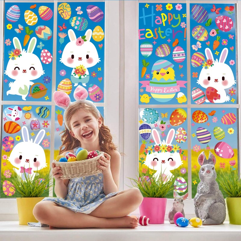 BBLIKE Easter Window Stickers, 9 Sheets Easter Decorations, Easter Egg