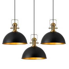 ALAISLYC 12 Inch Black Farmhouse Pendant Lights Matte Pendant Lights for Kitchen Island Industrial Adjustable Height Vintage Dome Hanging Light Fixtures for Barn Dining Room 3 Packs