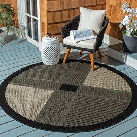 SAFAVIEH Courtyard Collection 6'7" Round Black / Sand CY1928 Indoor/ Outdoor Waterproof Easy-Cleaning Patio Backyard Mudroom Area-Rug
