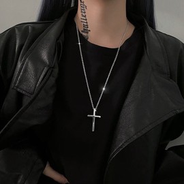 Men's Women's Simple Titanium Steel Cross Pendant Prayer Chain Necklace Religion