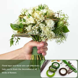 CTYUEYUN 4 Rolls Florist Tape, Floral Tape with 150 Pieces Florist Wire Green and Coffee Floristry Supplies, Bouquet Tape for Florist Bouquet Fixing and Packaging Decoration