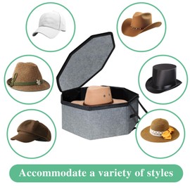 FELITH Collapsible Hat Box for Travel Closet Storage – Portable Cowboy Cap Organizer Case with Handles, Unisex Design for Women/Men, Large Durable Hat Carrier Bag (Black)