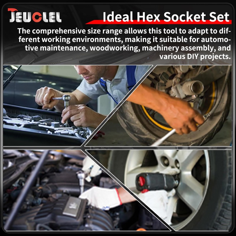 JEUCLEL 8PCS Hex Impact Bit Socket Set, 1/2-Inch Impact Drive