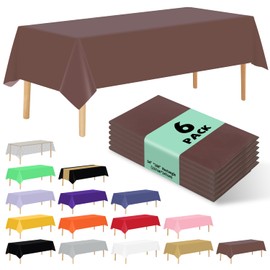 JHDZDHY 6 Pack Premium Disposable Plastic Tablecloth 54" x 108" Party Table Cloths Disposable for 6 to 8 Foot Tables Indoor or Outdoor Birthdays Weddings Christmas Anniversary Buffet Table (Brown)