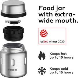 BOBBER 16 oz Insulated Stainless Steel Thermo Jar with Wide Mouth, Built-in Spoon and Bowl Lid – Perfect for Hot Food, Keeps Soups Hot for 10 Hours, Cold for 15 Hours (Matte)