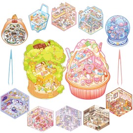 TYXHXTF 12 Sets 3D House Stickers, Miniatur Haus Sticker 3D, 3D Sticker Scene, Haus Aufkleber Machen Sie Ihren Eigenen, Relief Stress für Erwachsene und Kinder