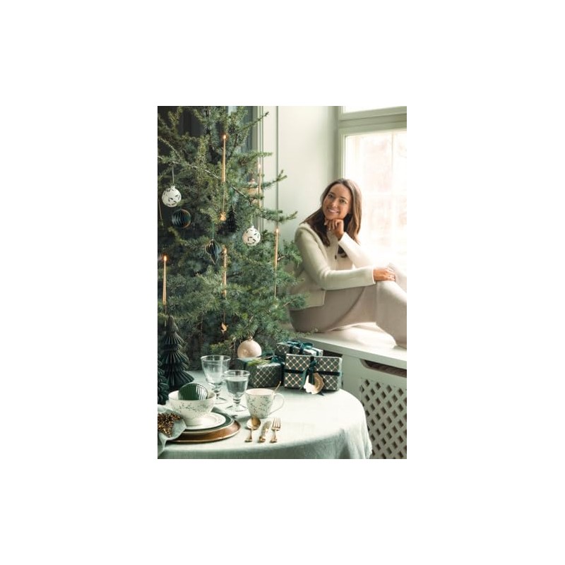 GreenGate Lucie Xmas Table Runner White with Fir Trees Embroidered