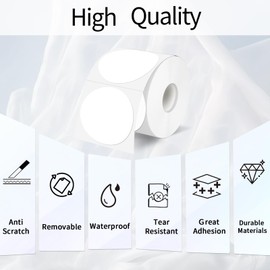 YEGAWEN 2 Inch White Round Thermal Labels Sticker, Waterproof Circle Direct Thermal Labels, Removable Multi-Purpose Self-Adhesive Sticker Label for DIY Logo Design- 300 Sheet/Roll