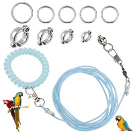 Bird Leash with 4 Different Size Foot Ring, Parrot Flying Rope Elastic Bird Harness Flying Leash Outdoor Training Traction Rope for Conure Cockatiel Parakeet Macaw Budgerigar