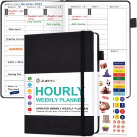 JUBTIC Undated Hourly Weekly Planner, Daily Monthly Appointment Book with 30-Minute Increments, Hardcover To Do List Academic Planner 2025, Start Anytime for Productivity, A5(5.8"x8.5"), Black