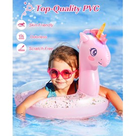 HeySplash Inflatable Pool Float, 21.6 Inch Toddler Pool Float, Unicorn Pool Toys with Sparkling Sequins, Swimming Ring for Swimming Pool, Summer Beach, Lake, Party Decor, Pink