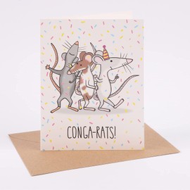 Funny Congratulations Card - Congratulations On Your Wedding Card - Funny Pun 'Conga Rats' With Cute Rats Doing the Conga - For Him Her Happy Couple Newly Weds