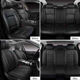 MINGBRON Leather Seat Covers,Car Seat Protector Waterproof,Seat Covers Full Set, Car Seat Protectors 5 Seats,Automotive Seat Covers Fit for Most Cars Black