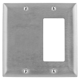 Bryant Electric SS1426 Metallic Wallplate, 2-Gang, 1 Blank 1 Decorator/GFCI Opening, Standard Size, 302/304, StainlessSteel, With Removable White Protective Film