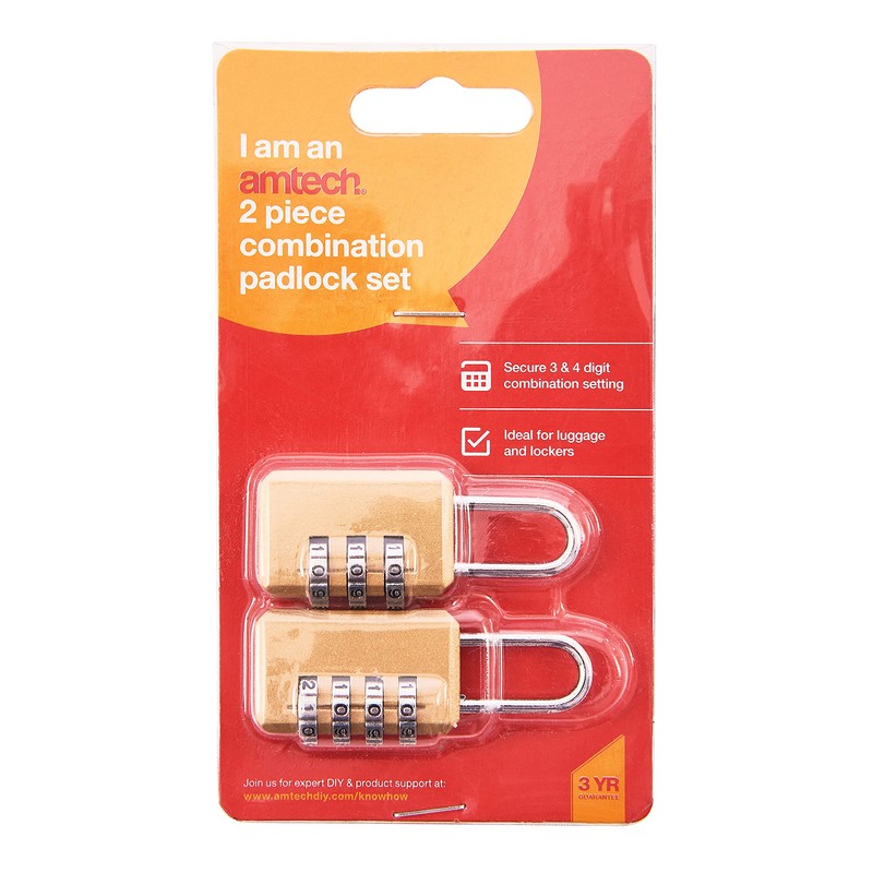 Amtech 2pc Combination Padlock Set, 4-Number & 3-Number Locks for
