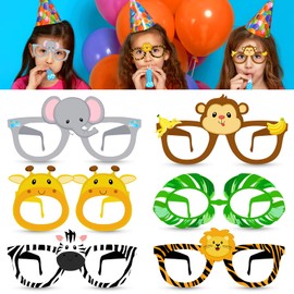 Konsait 24Pcs Safari Jungle Animal Birthday Sunglasses Party Favors, Paper Glasses Animals Photo Booth Props for Kids Forest Costume Accessories Woodland Farmhouse Cospaly Baby Shower Party Supplies