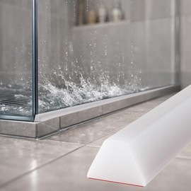 39 Inch Collapsible Shower Water Dam, Shower Threshold Water Dam Shower Barrier, Dry and Wet Separation Door Dam Water Stopper Kitchen Shower Threshold Silicon Water Blocker(Mini Trapezoid)
