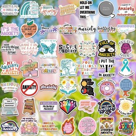 50PCS Anxiety Awareness Stickers, Waterproof Vinyl Social Anxiety Stickers, Mental Health Aesthetic Decals for Water Bottles, Laptops, Phone Cases, Journals & Scrapbooking