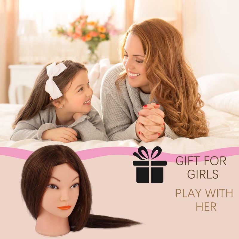 DaizySight Mannequin Head with 100% Real Hair, 18" Dark Brown