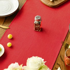 Artoid Mode Red Boho Rural Rustic Farmhouse Tassel Table Runner, 33x183 cm Spring Kitchen Dining Table Decoration Wedding Holiday Party Decor