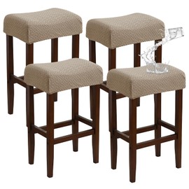 EVOLLER Waterproof Bar Stool Covers Set of 4 Rectangle Camel Jacquard Stretchable Backless Barstool Seat Cover Counter Bar Stool Slipcovers Washable
