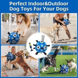 HETOO Interactive Dog Football Toys with Grab Tabs, Durable Dog Water Balls for Small Medium Breed, Indoor & Outdoor Blue Gray (9 Inch)