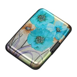 ELFISH Mini RFID Aluminum Wallet Credit Cards Holder Business Card Case Metal ID Case for Men Women(Blue Flower)