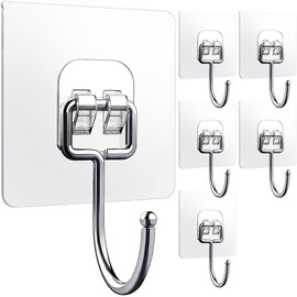 GOT 'EM Universal Adhesive Hooks Large 6-Pack - Peel & Stick to Wall, Heavy Duty Holds 37 lbs for Closet, Wardrobe, Storage. 90 Degree Adjust, Water Proof for Indoor/Outdoor, No Tools Needed